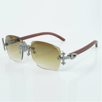Lunettes de soleil New Cross entièrement incrustées de diamants Factory Lunettes de soleil Jambes en bois originales et verres coupés de 58MM