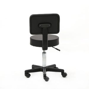 Sgabello da Salone Nero Rotondo Regolabile con Schienale in Plastica per Saloni - Product Image 1