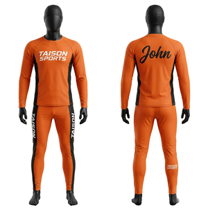 Traje de baño deportivo premium de poliéster y spandex de 220 GSM, gris, de manga larga, con diseño de paneles y logotipo personalizado por transferencia térmica. - Product Image 4