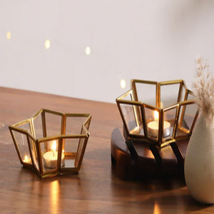 Star Tealight Holders Set of 2 Gold Glass <b>Candle</b> tealight Holders - Product Image 3