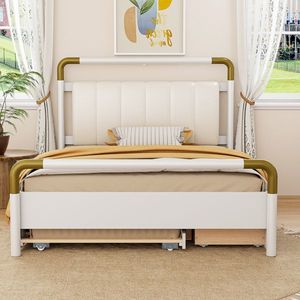 Cama con plataforma de almacenamiento de madera tamaño Queen con 2 cajones grandes, tamaño T XL, color blanco - Product Image 2