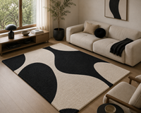 Tapis en laine tufté à la main, style Matisse abstrait, noir et crème, moderne, pour salon, design d'exception, OEM