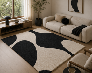 Hand Tufted Wool Rug Organic Abstract Matisse Style Black <b>Cream</b> Modern Carpet for Living Room Designer Statement OEM - Product Image 6