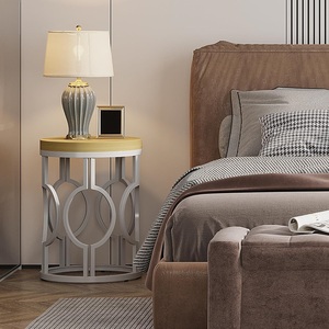 Modern Round Wood Top <b>Iron</b> Frame Coffee <b>Table</b> with Storage Shelf and Geometric Design for Living Room Bedroom Office Furniture - Product Image 6