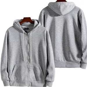 Sweat-shirt à capuche gris pour homme, coupe classique, couleur unie, molleton de coton, décontracté, avec poche, anti-boulochage, 320g, logo frontal, hiver - Product Image 1