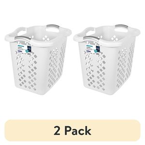 Paquete de 2 Cestas de Ropa Sucia para Adultos de 2 Bushel con Asas Plateadas, Color Blanco - Product Image 1