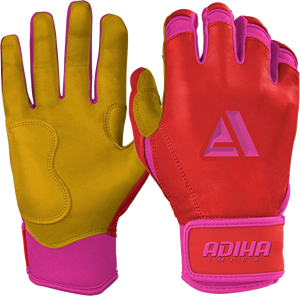 Gants de frappe de baseball rouge et rose, manchette courte, antidérapants, fermeture auto-agrippante, haute qualité, fabriqués par Adiha Impex - Product Image 4