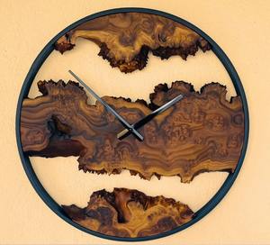 Premium Olive Wood <b>Wall</b> <b>Clock</b> with Iron Frame <b>Unique</b> Rustic Interior Decor At Cheap Price - Product Image 3
