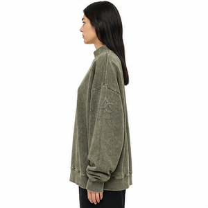 Sudadera Oversize de Felpa/Algodón con Lavado Ácido, Cuello Alto Simulado, Hombros Caídos, Color Negro, Premium, Estilo Urbano de Invierno, Más Vendida - Product Image 6