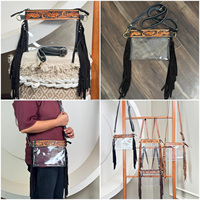 Sac à bandoulière messager à franges en cuir transparent usiné à la main approuvé par le stade pour les sacs à main à fermeture éclair pour femmes