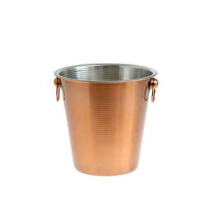 Cubo de hielo de acero inoxidable martillado dorado de lujo moderno al por mayor con tapa y asa de anillo, enfriador de vino de metal de doble pared para bar - Product Image 5