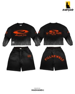 Ensemble de shorts streetwear vert foncé personnalisé |   T-shirt graphique à manches longues double couche |   Fabricant de shorts en molleton vert OEM - Product Image 2