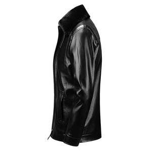 <b>Women's</b> Faux <b>Leather</b> <b>Jacket</b> With Fur Trim Zipper Closure Winter Warm Casual Moto Style Coat Solid Color Full Sleeve - Product Image 2