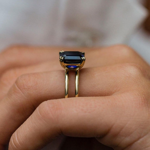 Exquisite Asscher Cut Blue <b>Sapphire</b> Solitaire <b>Ring</b> with Dual Shank Solid <b>Gold</b> Setting for Birthstone Gifting and Bridal Wear - Product Image 4