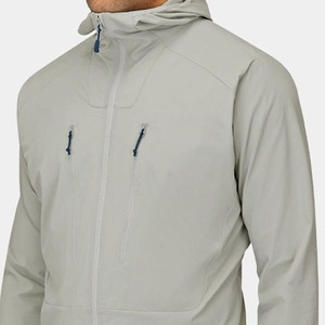 Veste coupe-vent à capuche pour homme, gris clair, fermeture éclair, couleur unie, polyester, vêtements d'extérieur décontractés, vêtements d'automne - Product Image 3