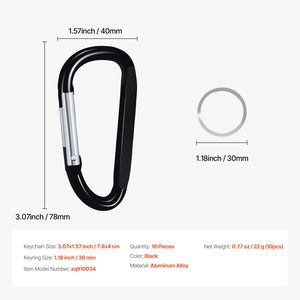 10 Pezzi Moschettone a D in Lega di Alluminio Nero da 7,8 cm con Gancio a Molla per Portachiavi, Ideale per Scopi Promozionali - Product Image 4