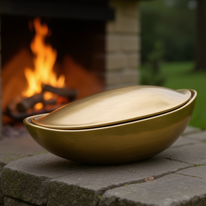 Hand Formed Brass Match Holder Seedboat-Handmade Metal <b>Fireplace</b> Accessory Modern Style Oval Shape Natural Honey Finish - Product Image 3