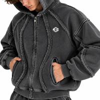 Sweat à capuche zippé oversize tendance pour homme, style streetwear personnalisé, effet vieilli, délavé à l'acide, en coton molletonné épais vintage