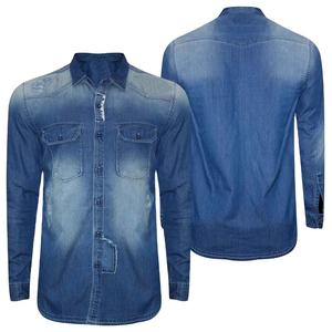 Chemise en jean grande taille, style décontracté, tendance, pour homme, couleur bleu uni, haute qualité. - Product Image 3