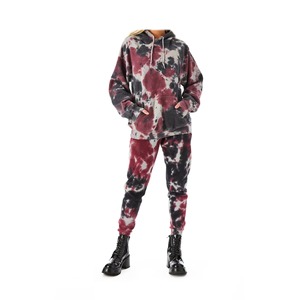 Sweat-shirt à capuche surdimensionné personnalisé pour femme, en coton French Terry, tie-dye gris bordeaux nuage, avec poche marbrée, vente en gros OEM - Product Image 2