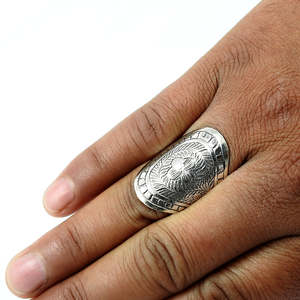 Ethnic Design Hand-Engraved <b>Ring</b> Crafted From 925 Sterling Silver Bohemian Imported Handcrafted Full Finger Bohemian <b>Ring</b> - Product Image 4