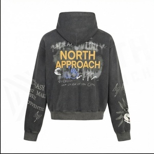 Sweat-shirt à capuche surdimensionné pour homme, imprimé, style streetwear, noir, coton tricoté, style automne - Product Image 6