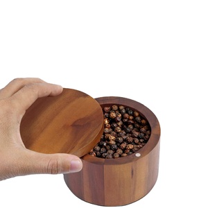Boîte à sel en bois d'olivier la plus populaire, écologique et de style gourmand, avec entretien facile (lavage à la main uniquement) pour pot à sel rond en bois - Product Image 1