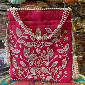 Heavy <b>Embroidered</b> Beautiful Designer Pearl Potli <b>Bags</b> for Women Wedding Favor Evening <b>Clutches</b> Wrist <b>Bags</b> for Return Gifts - Product Image 1