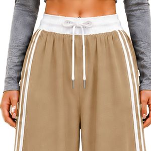 Customized <b>Womens</b> <b>Khaki</b> Wide Leg Cargo Track <b>Pants</b> High Waist Drawstring Side Stripe Relaxed Fit Utility Streetwear Custom OEM - Product Image 5