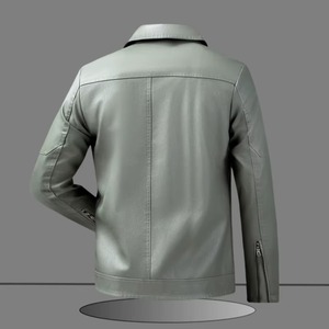 Veste en cuir PU pour homme, style motard, col rabattu, fermeture éclair, couleur unie, coupe ajustée, manches classiques, automne - Product Image 6