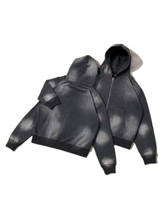 Conjunto Deportivo Unisex de Algodón con Tinte Degradado, Sudadera con Capucha y Cremallera, Manga Larga, Corte Holgado, Color Degradado, Ropa Casual de Otoño para Adultos - Product Image 3
