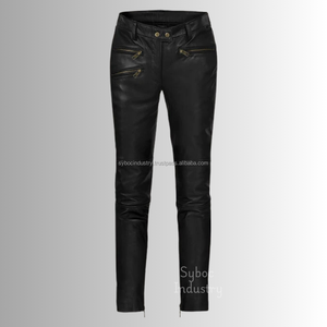 Pantalon cargo en cuir d'agneau noir pour femme, coupe slim, avec poches utilitaires, fermeture éclair à la cheville, style moto, streetwear authentique, fournisseur OEM personnalisé - Product Image 3