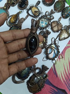 Handmade Copper Wire Wrapped Natural Gemstone Pendant Necklace Adjustable Boho Style Jewelry Wholesale - Product Image 1