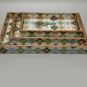 White Abstract Enamel Serving Tray Set of 3 MDF Decorative Trays Modern White Abstract <b>Pattern</b> Tray - Product Image 4