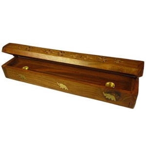 Caja de Incienso de Madera Hecha a Mano con Incrustaciones de Elefantes y Tapa Tallada - Product Image 4