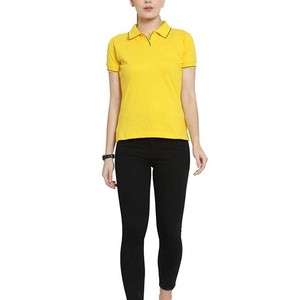 Polo de Punto de Manga Corta Amarillo Sólido para Mujer, Última Moda, Casual, Largo Regular, Teñido Liso, Camisetas Polo ODM OEM - Product Image 1