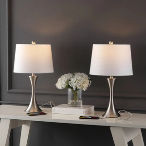 <b>Silver</b> Crest Metal Table <b>Lamp</b> with Brushed Nickel Iron Base Premium Linen Shade Soft Ambient Lighting for Elegant Interiors - Product Image 3