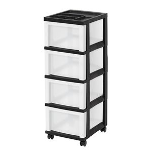 Narrow 4-<b>Drawer</b> <b>Plastic</b> <b>Storage</b> Cart with Organizer Top Black - Product Image 1