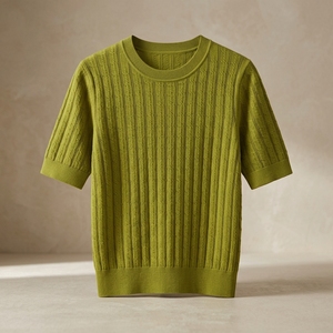 Pull décontracté en maille côtelée olive (P8T26204) – Chandail long d'hiver ODM avec motif imprimé - Product Image 2