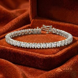 Pulsera de tenis de moissanita en tono plateado para mujer, pulsera de cadena y eslabones finos con piedra redonda, joyería de moda, elegante regalo de aniversario - Product Image 4