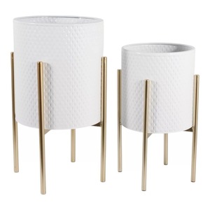 Ensemble de vases à plantes en métal texturé blanc moderne avec pieds dorés 19 23 pouces - Product Image 5