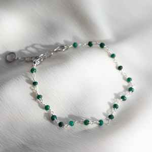 Delicate Raw Emerald <b>Beaded</b> <b>Bracelet</b> 14K Gold Filled Chain 925 Sterling Silver Chain May Birthstone Gemstone <b>Bracelet</b> - Product Image 1