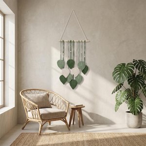 Elegante decoración de pared de macramé estilo boho que complementa alfombras tejidas, decoración en tonos tierra y mantas de tonos neutros en áreas de estar. - Product Image 1