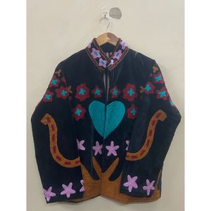 Hand Embroidered Knitted Velvet Winter <b>Jacket</b> <b>Women</b> Mandarin Collar Full Sleeve Heart Pattern Bohemian Style Coat - Product Image 6