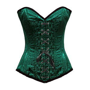 Vintage Emerald Green Brocade Women Corset Set Jacquard Bustier Top Strapless Sweetheart Neckline Women Core Set Green Jacquard - Product Image 4