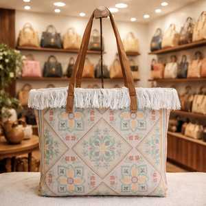 Bolso de mano estilo bohemio con flecos, bolso de mano tejido con patrón étnico, bolso de hombro para compras diarias y viajes - Product Image 2