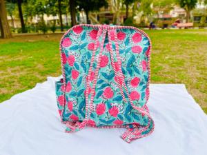 Handmade 100% Pure cotton quilted floral <b>backpack</b> for women girls block print <b>school</b> bag lightweight travel daypack with pocket - Product Image 3