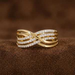 Bague de luxe en or massif 14 carats avec diamants de laboratoire taille ronde multi-rangs, idéale pour mariage, fête, ou comme cadeau pour elle - Product Image 1
