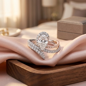 Anillo de Compromiso Solitario con Halo de Diamantes Cultivados en Laboratorio en Oro de Dos Tonos de 14K, Corte Pera, con Acentos de Micro Pavé, Estilo Minimalista, Certificado IGI, Marca RAAMAA - Product Image 4