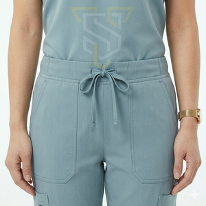 Conjunto de Uniforme Médico para Mujer en Color Verde Azulado con Bolsillos Delanteros, Uniformes de Hospital en Material de Algodón y Poliéster Tejido - Product Image 5